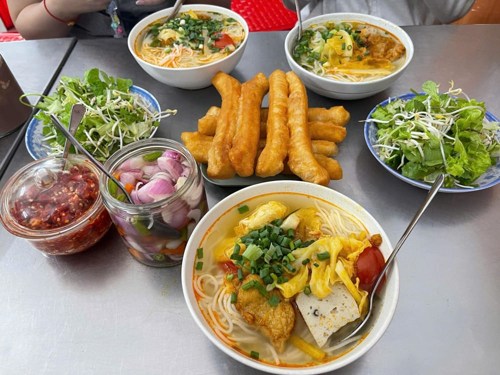 Bun cha ca is a signature dish of Da Nang featuring rich broth, and flavorful toppings